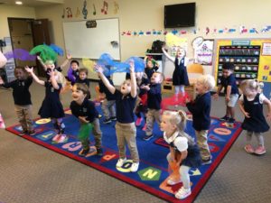 Students with Scarfs in Music Classroom